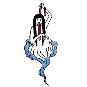 图怪兽原创元素简约卡通线描中元节长发长舌女鬼自缢鬼插画元素