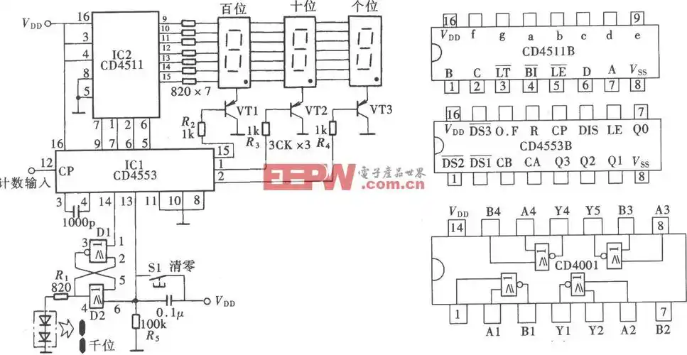 三位半数字显示电子计数器(cd4511,cd4553)
