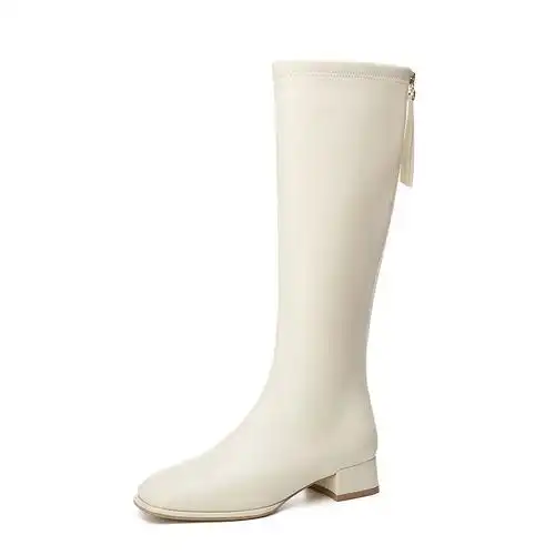 达芙妮白色靴子女长筒靴冬加绒2021年新款高筒骑士靴不过膝长靴女