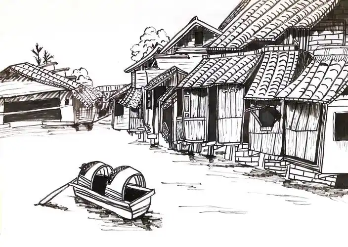 少儿书画作品-《江南水乡》/儿童书画作品《江南水乡》欣赏_中国少儿