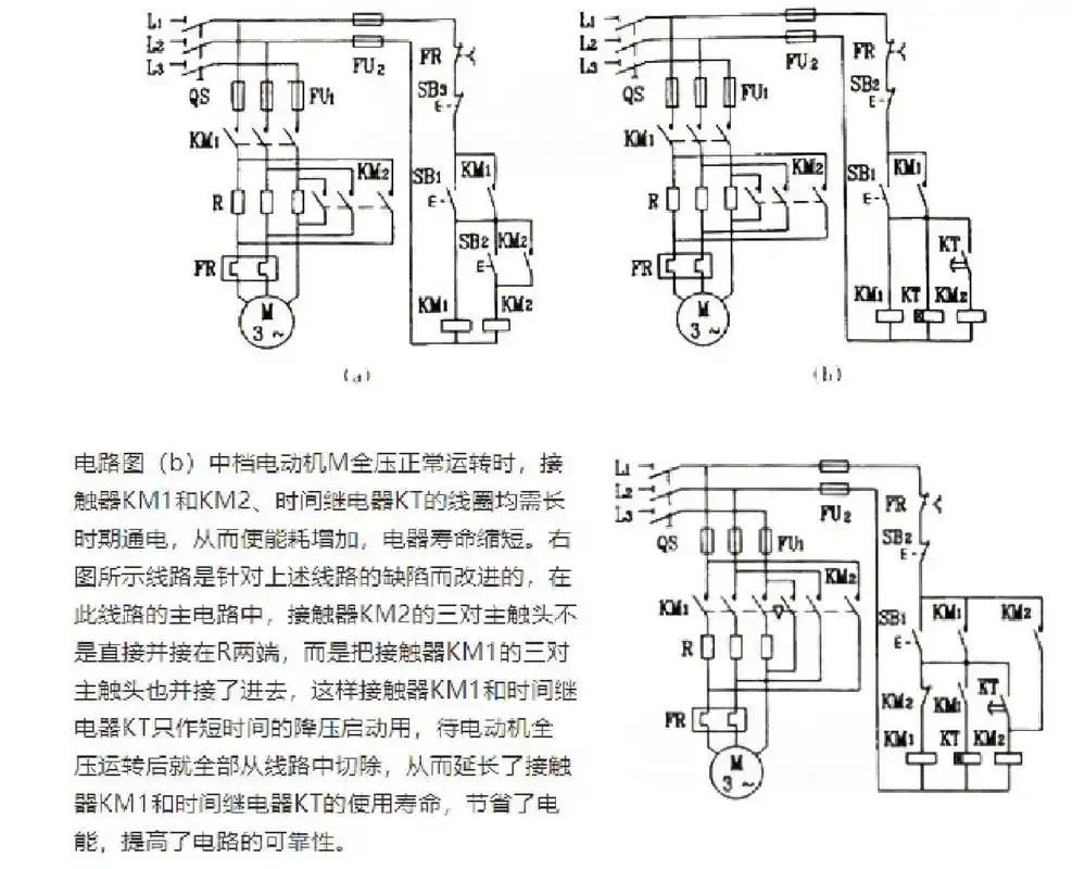 三相电动机定子绕组串联电阻降压启动控制线路电路图解 2,电动机由
