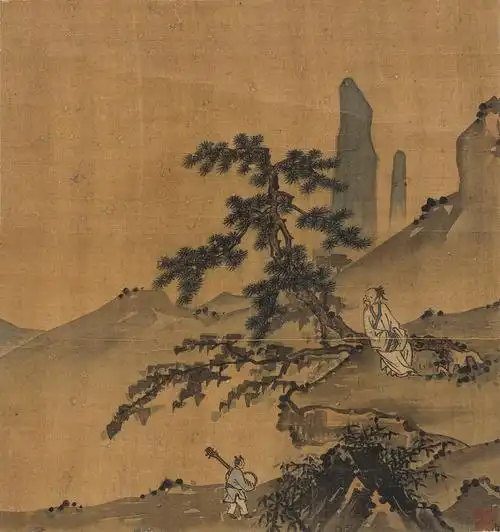 1316 倚松听琴图 立轴 绢本