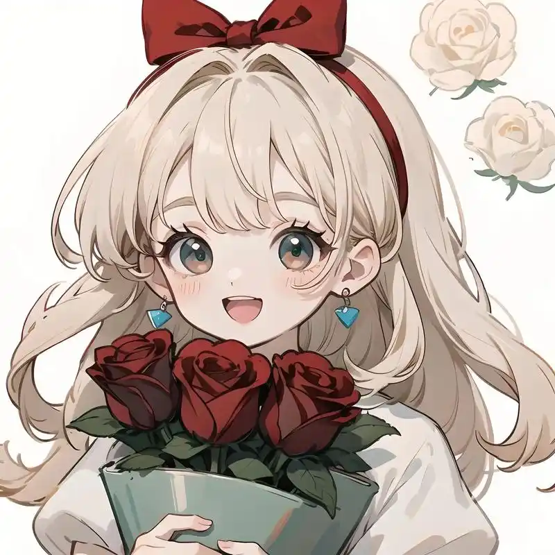 可爱女生头像抱着红玫瑰.#二次元ai绘画 #卡哇伊 #动漫少 - 抖音