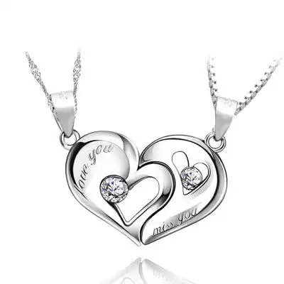 情人节s925纯银情侣项链心形 学生男女心心相印一对刻字爱情吊坠