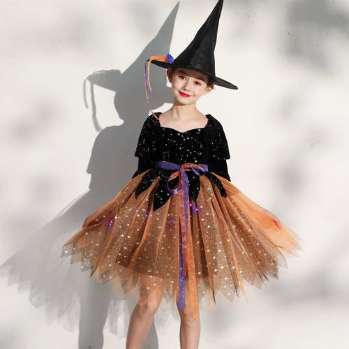万圣节儿童服装女童公主裙化妆舞会礼服演出cos女巫连衣裙表演服
