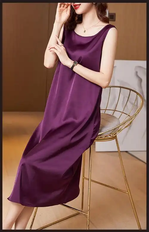 特价捡漏高档轻奢品牌真丝连衣裙女夏装2022桑蚕丝无袖吊带背心裙女士