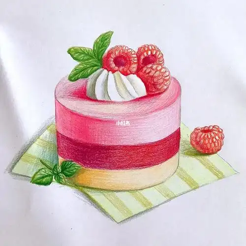 彩铅树莓蛋糕