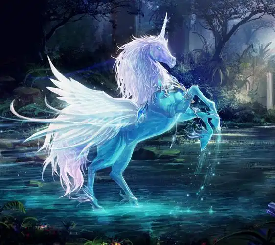长着翅膀,身上发光抬起前脚的独角兽梦幻高清手机壁纸图片