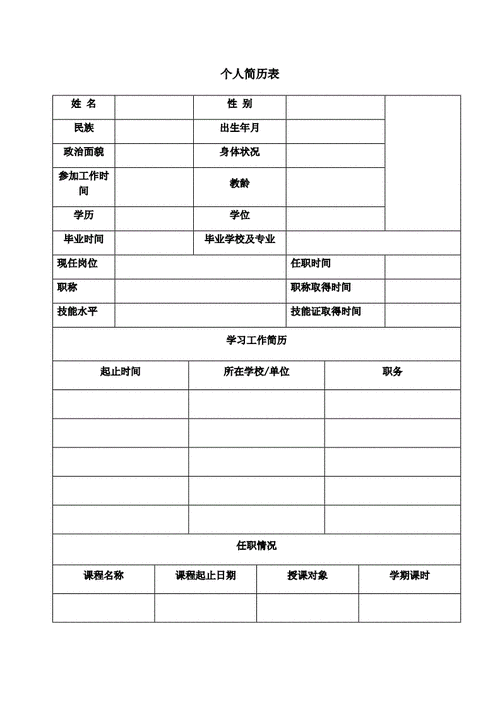 教师个人简历表格空白.doc