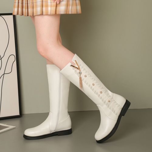 女童高筒靴子2022秋冬季儿童公主长靴小女孩粉色皮靴