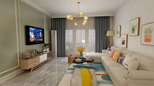 阳光城丽景湾126平三居客厅背景墙颜色搭配图_装修123效果图