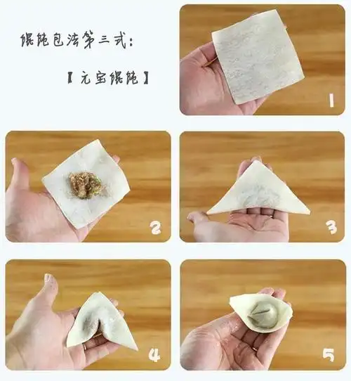 馄饨包法第三式:元宝馄饨馄饨包法第二式:港式云吞馄饨包法第一式
