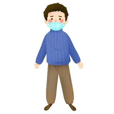 手绘戴口罩防御病毒的男孩