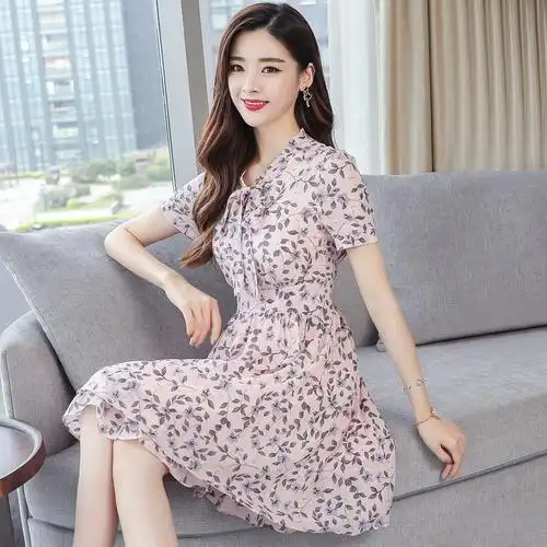 夏装碎花裙_春装女装夏装2019新款夏季碎花雪纺连衣裙夏天裙子韩版