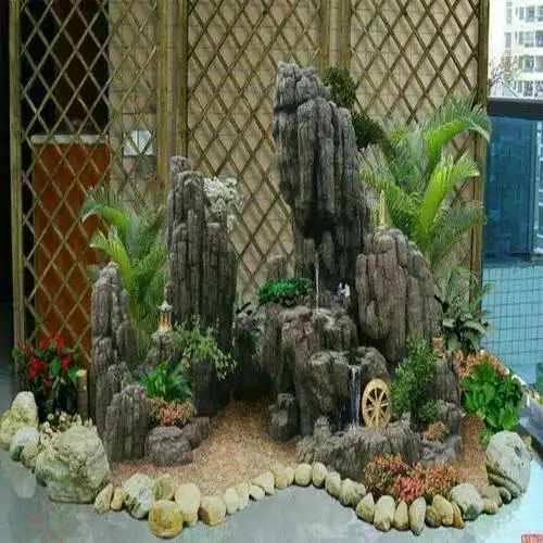 鱼池假山制作工厂直销批发店,多年专业开发生产流水喷泉工艺品,品质