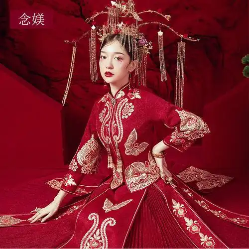 中式婚服女秀禾袍凤冠霞帔嫁衣2020婚纱新娘结婚复古风出阁服