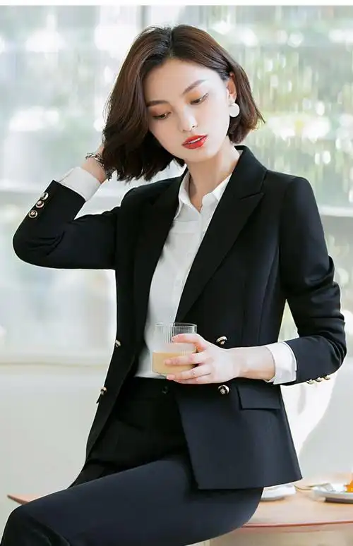 职业装西服套装女春时尚正装气质干练韩版保险工作服工装黑色西装