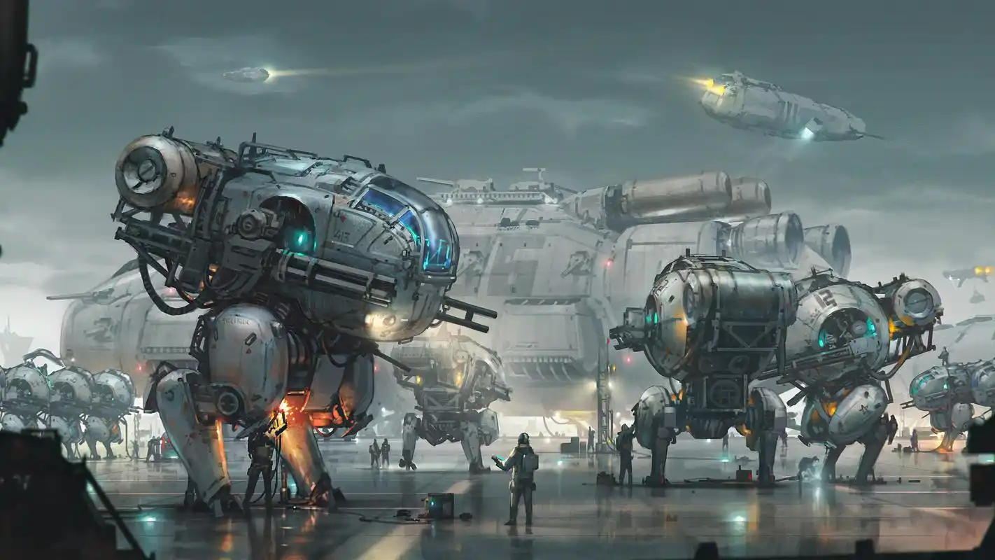 炫酷暗黑系机甲霸气手绘插画,艺术壁纸-回车桌面