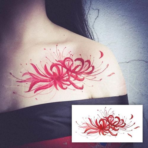 彼岸花纹身贴曼珠沙华防水女持久韩国仿真小清新可爱性感锁骨花臂