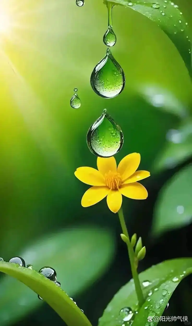 小水滴悬空,形状好独特,清新自然美如画.