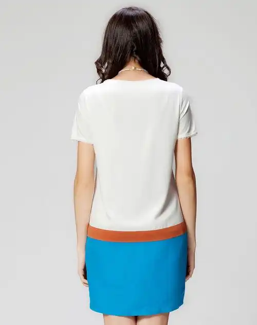 白蓝色蕾丝拼接短袖连衣裙