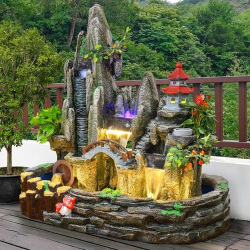 大型假山花园庭院鱼池装饰摆件阳台风水轮流水喷泉客厅庭院水池