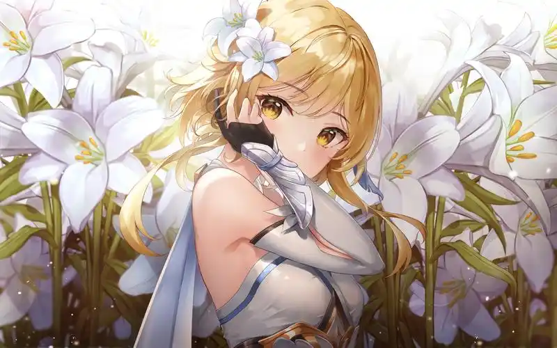 原神荧旅行者动态桌面百合花丛中的女主君临天下lee自制