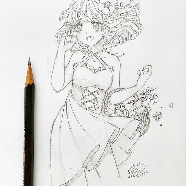 她笔下的二次元美少女特别适合初学者去临摹,线条比较简单,画起来