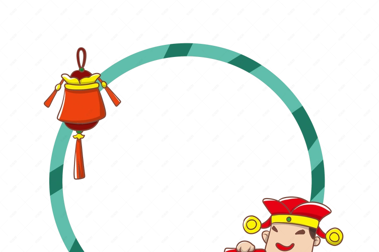 中国风新年快乐蓝色可爱财神爷挂件边框