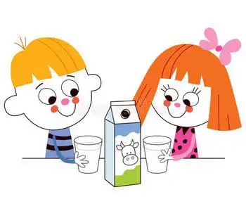 喝牛奶的小男孩和小女孩照片