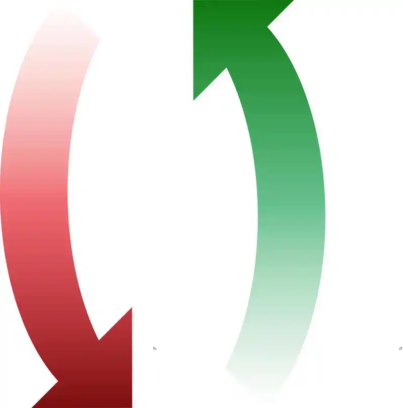 两个渐变箭头描绘顺时针方向运动的反思