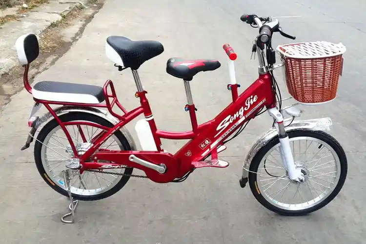 20寸48v松捷牌子母锂电自行车 锂电池电动车载重淑女公主倒刹死飞