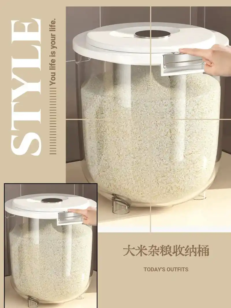 姐妹们家里买了大米,面粉,五谷杂粮就来用这款装米桶,它防潮拿 - 抖音