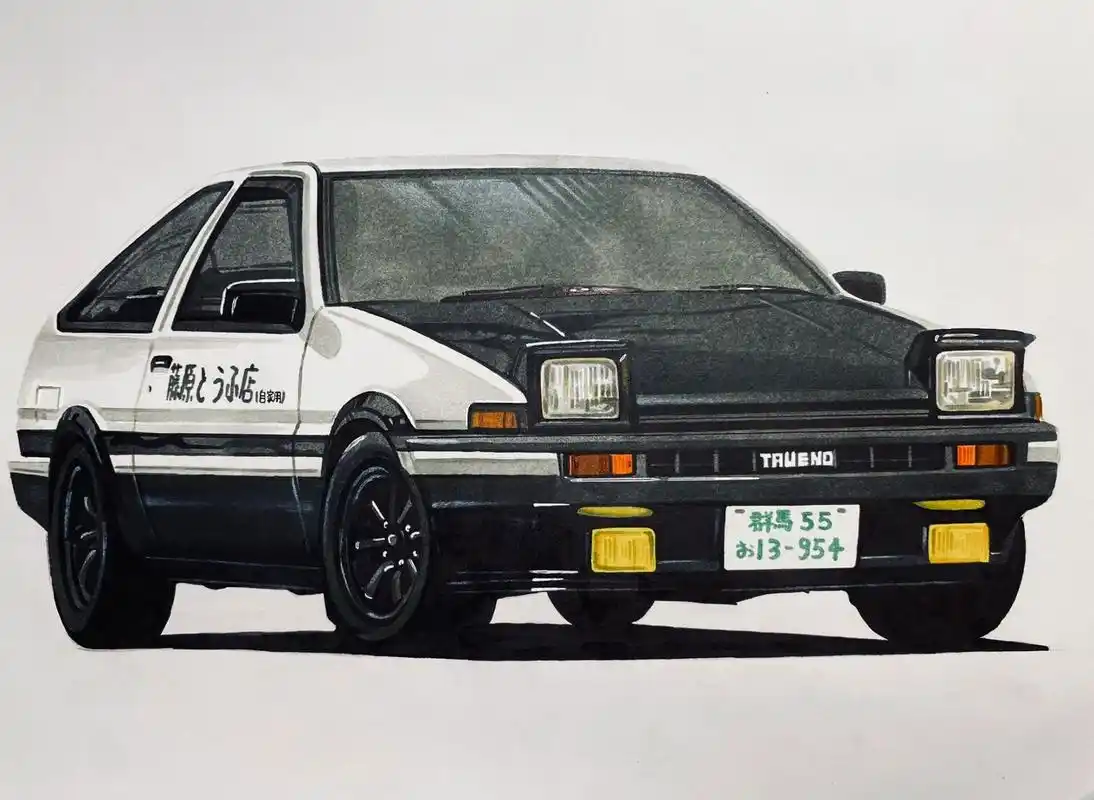 画个头文字d里的ae86 马克笔手绘丰田ae86.应该是画过的第二张了