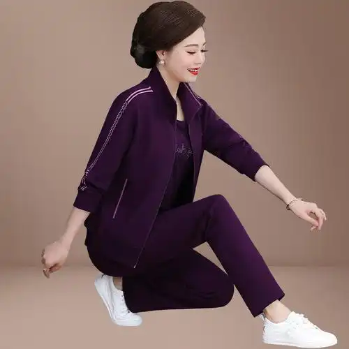 妈妈运动服套装春秋中老年女装休闲洋气上衣气质中年妇女秋装外套