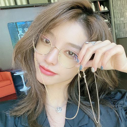 网红带链条眼镜女明星款金丝文艺韩版ins风个性防辐射近视眼镜框
