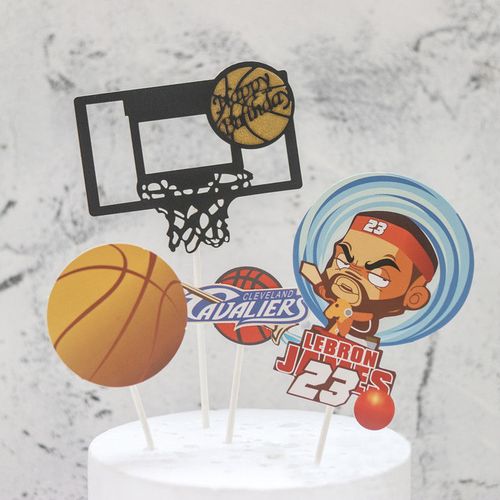 篮球nba詹姆斯烘焙蛋糕插牌 甜品派对生日蛋糕装扮篮球翅膀插卡