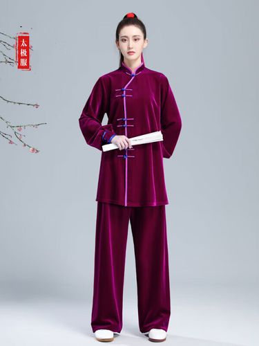 raja boxing南韩绒秋冬季加厚太极服女武术练功服太极拳服装比赛 玫