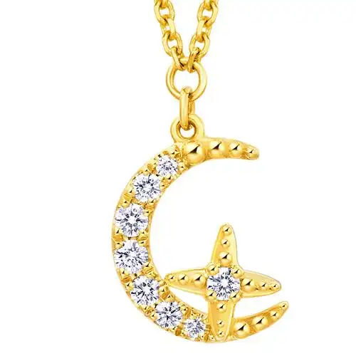 周大福ringism系列星月之恋黄18k金钻石项链吊坠u171685