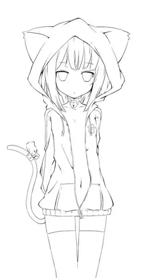 人物黑白动漫插画绘画线稿手绘女生男生长发短发转载二次元萝莉水印零