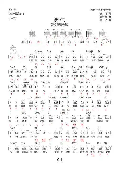 勇气(新四合一吉他谱)