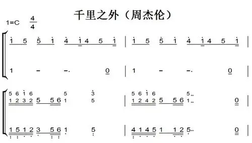 千里之外(周杰伦) 钢琴谱 钢琴简谱 双手简谱 下载