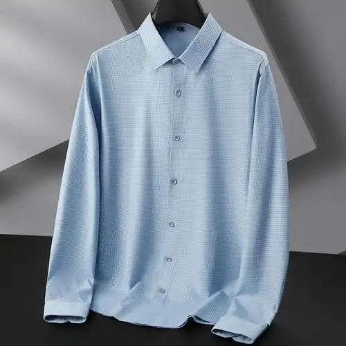 潮胖春秋季新款男式加肥加大码男式衬衣商务休闲翻领休闲男士衬衫