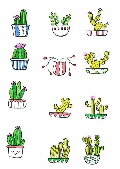 72款彩色盆栽植物简笔画图片 彩色盆栽怎么画