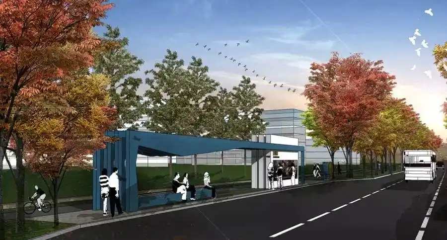 预留道路交叉口;在十字路口拐角处设计放大广场,满足人流需求,设置