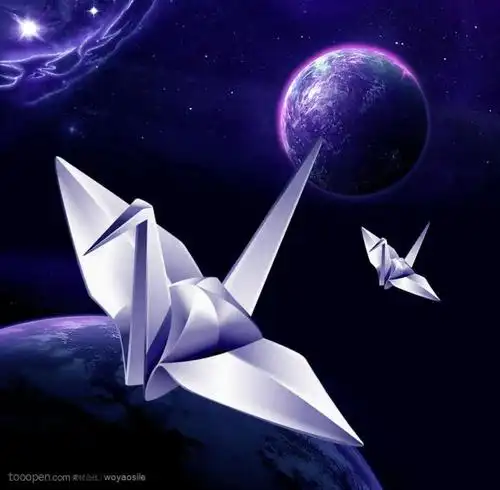 星空下的白色千纸鹤