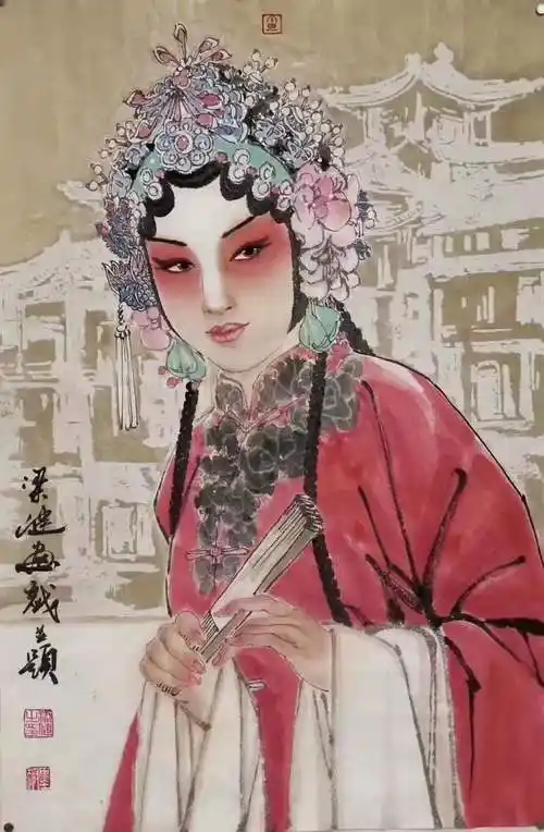 梁健国画戏曲人物