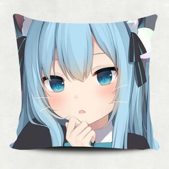 萌嘟拉猫貓羽雫抱枕猫耳美少女猫娘猫咪蓝发萝莉方形动漫枕头套靠枕