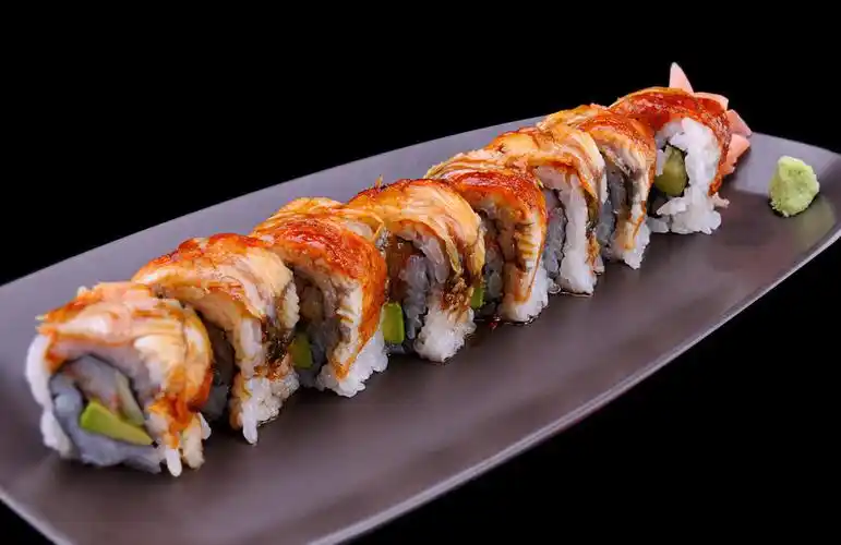 特写,日本,鳗鱼,寿司卷,寿司,褐色,盘子