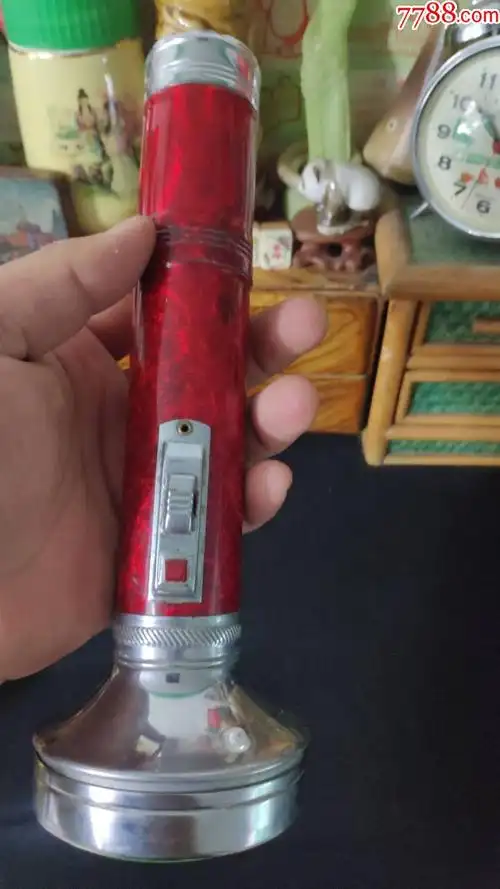 上世纪70-80年代搪瓷竹节图案老式手电筒电池民俗老物品.